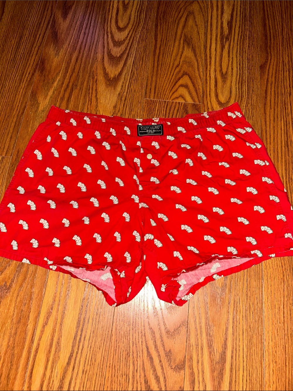 Vintage Ralph Lauren Polo Deck Cards Red Printed Cotton Boxer Shorts Sz Small